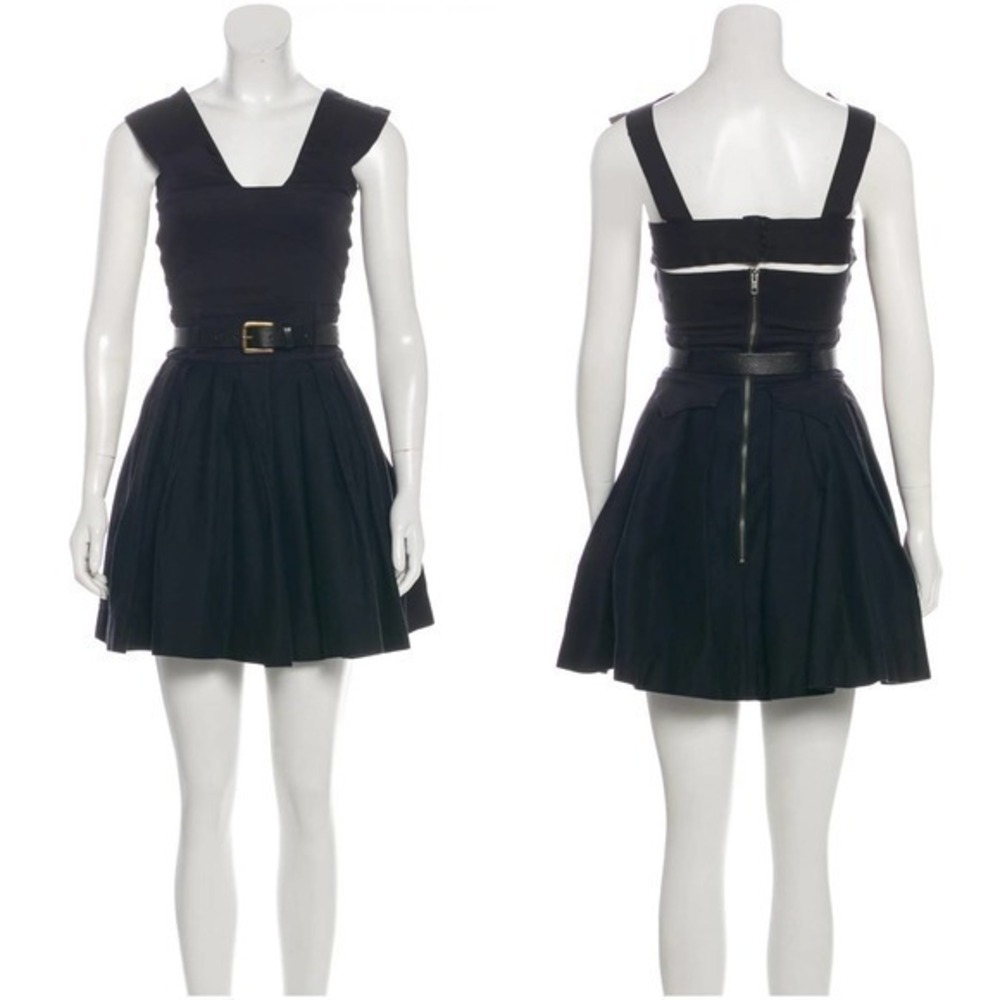 PREEN Line Thornton Bregazzi Dress Pinafore Jumper Pleats Leather Belt XS or XXS